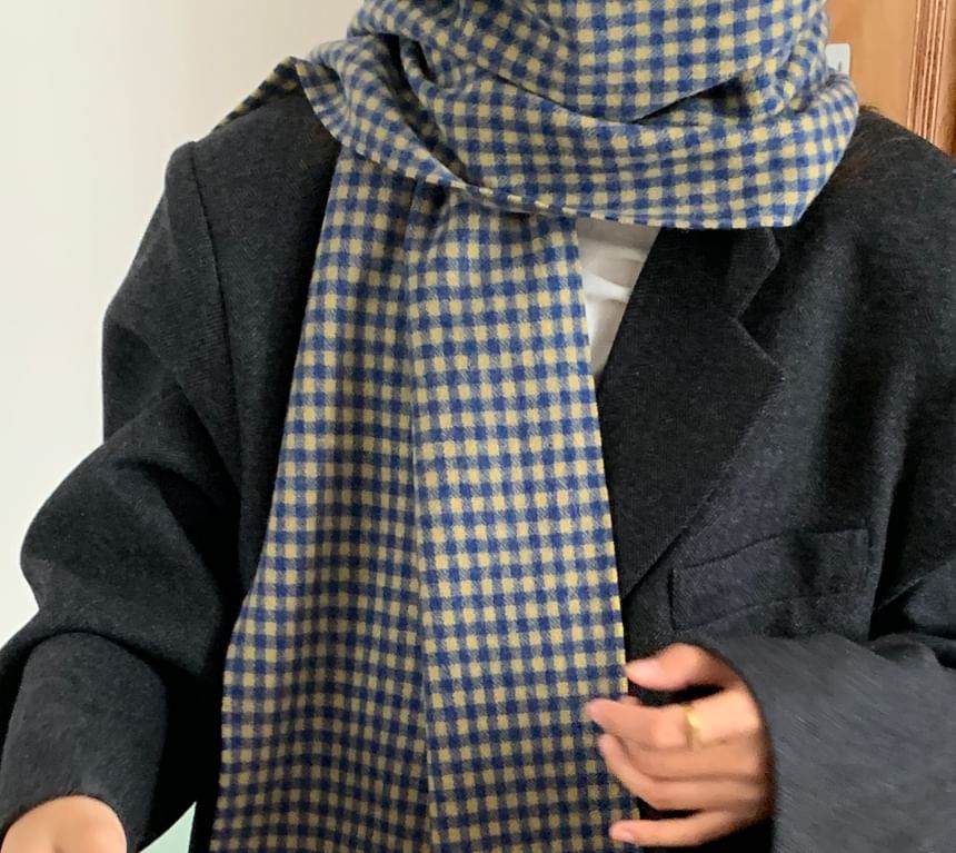 Applique Plaid Fringed Scarf Trim