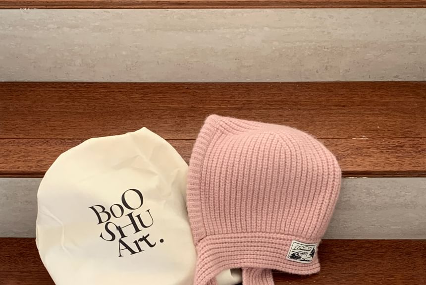 Balaclava Knit Applique Plain Ribbed Lace-Up