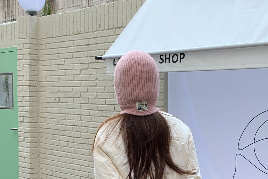 Balaclava Knit Applique Plain Ribbed Lace-Up