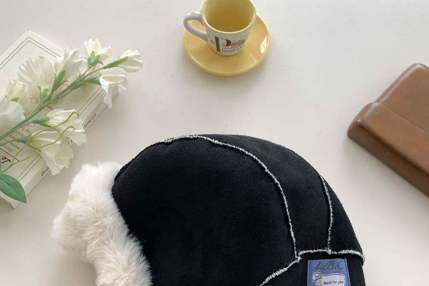 Applique Trapper Trim Fluffy Hat Plain