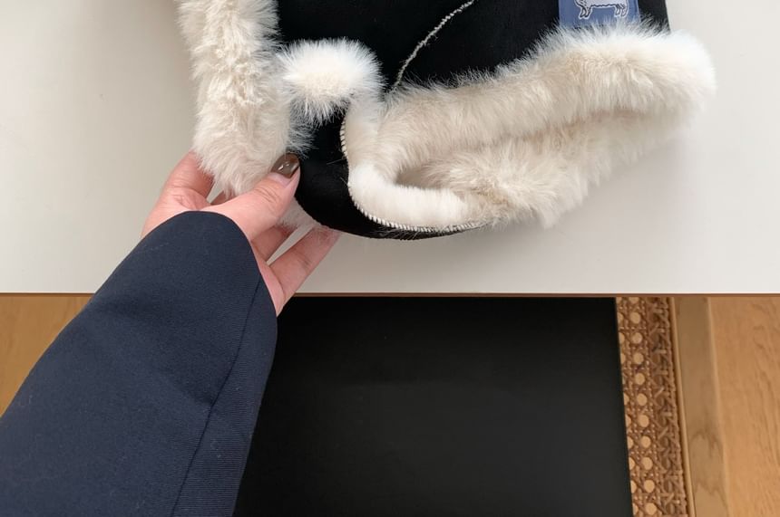 Applique Trapper Trim Fluffy Hat Plain