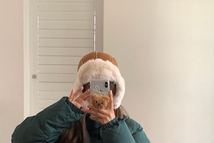 Applique Trapper Trim Fluffy Hat Plain