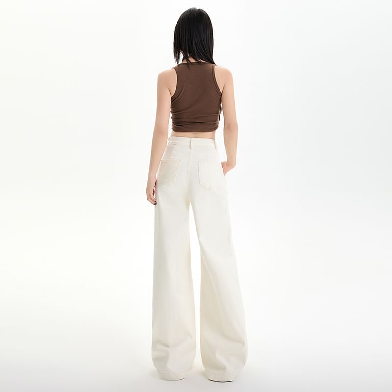 Leg High (Various Designs) Rise Washed Jeans Wide