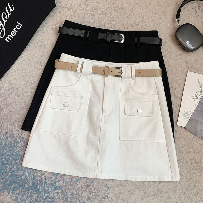 High A-Line Skirt Rise Plain Cargo Mini