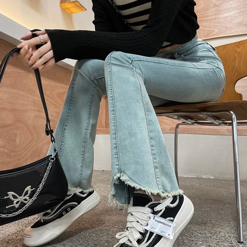 Designs) Bootcut (Various High Waist Jeans Washed Fringed