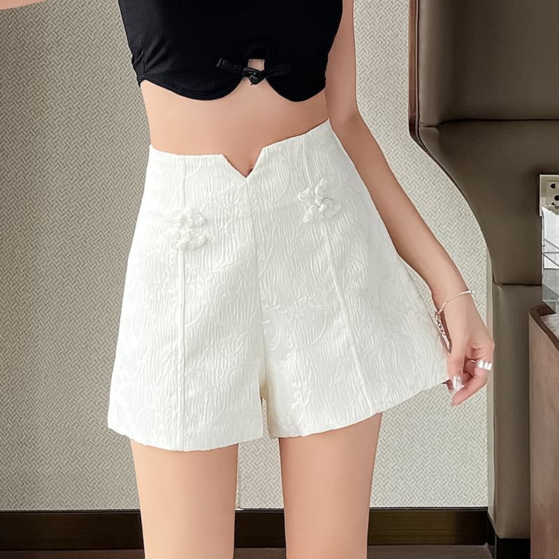 High Frog Waist Button Jacquard Shorts