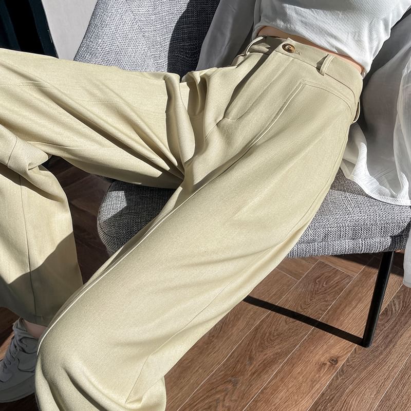 Dress Pants Wide High Leg Waist Plain