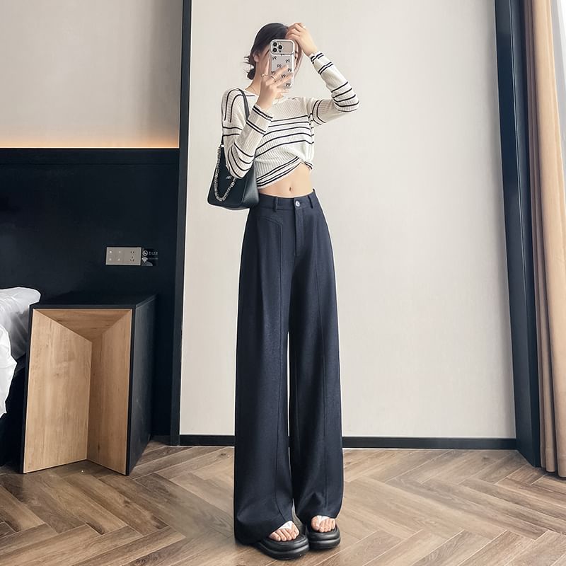 Dress Pants Wide High Leg Waist Plain