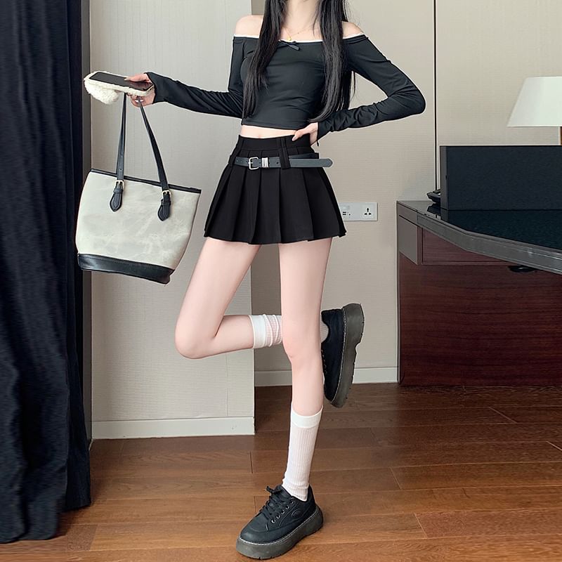 Mini High Pleated A-Line Plain Skirt Waist