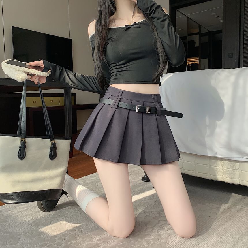 Mini High Pleated A-Line Plain Skirt Waist
