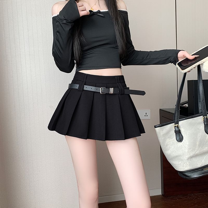 Mini High Pleated A-Line Plain Skirt Waist
