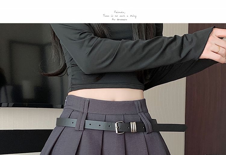 Mini High Pleated A-Line Plain Skirt Waist