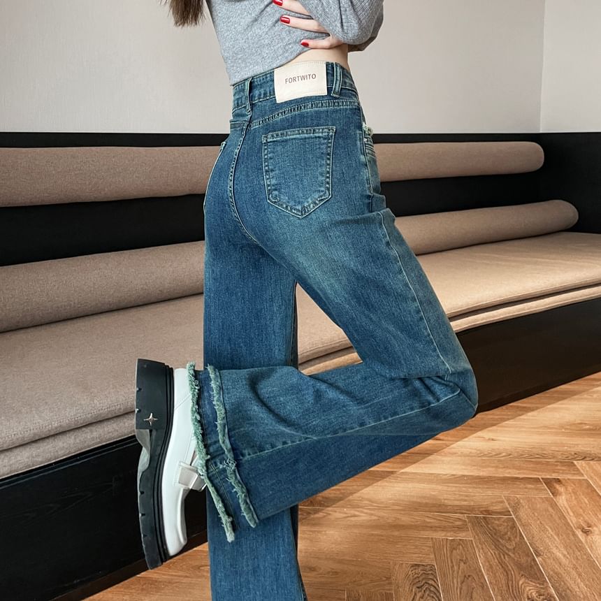 High Bootcut Fringed Washed Waist Jeans Designs) (Various