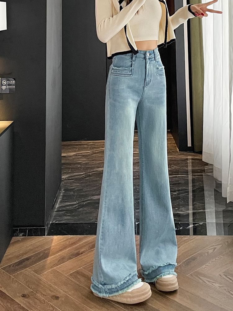 High Bootcut Fringed Washed Waist Jeans Designs) (Various