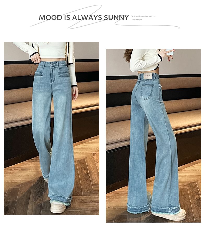High Bootcut Fringed Washed Waist Jeans Designs) (Various