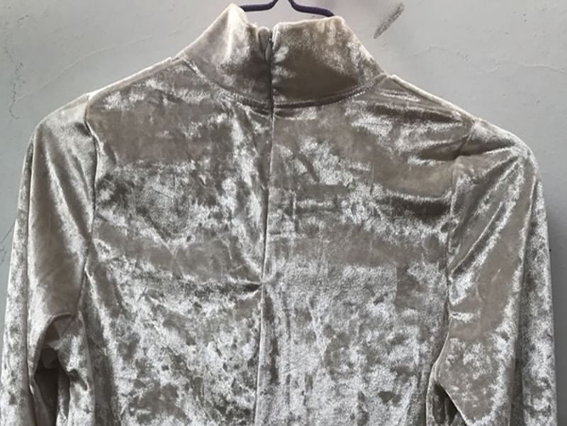 Mesh Velvet Neck Panel Top Long-Sleeve Mock