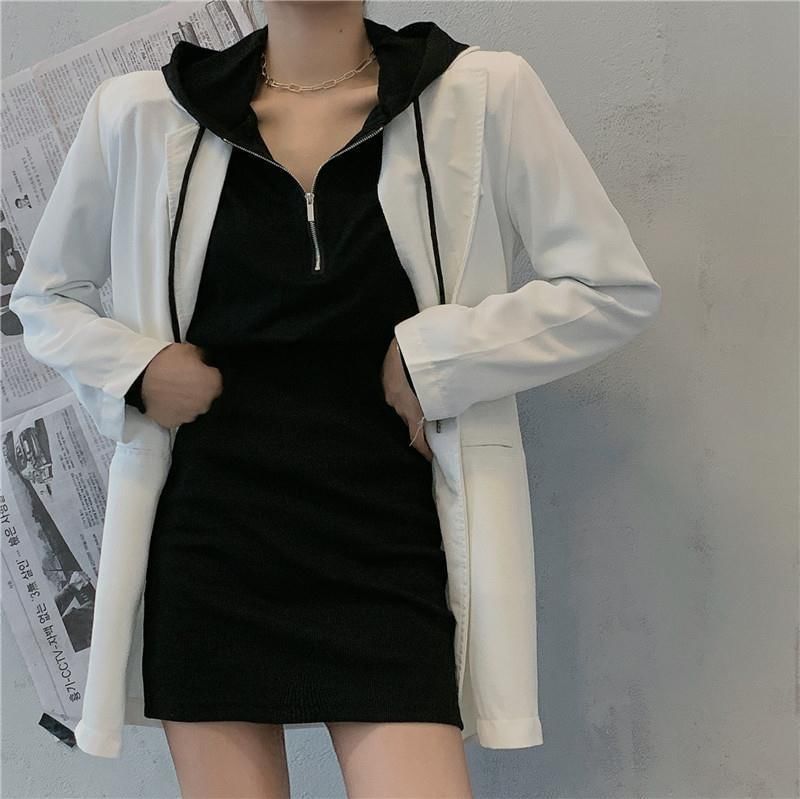 Zip Dress Half Plain Mini Hoodie