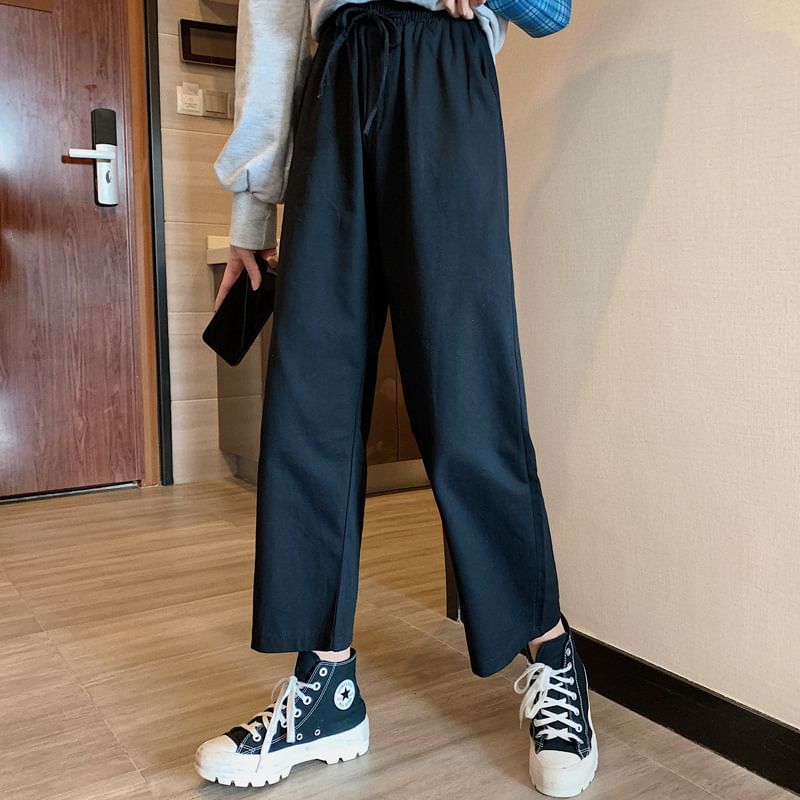 Plain Rise Cargo Pants Wide High Leg