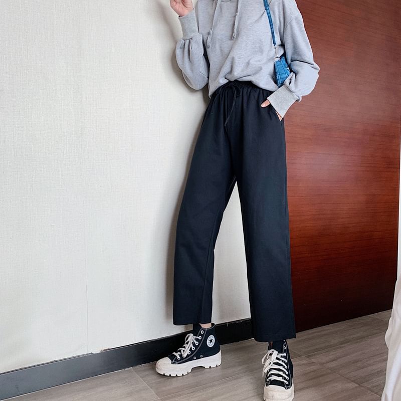 Plain Rise Cargo Pants Wide High Leg