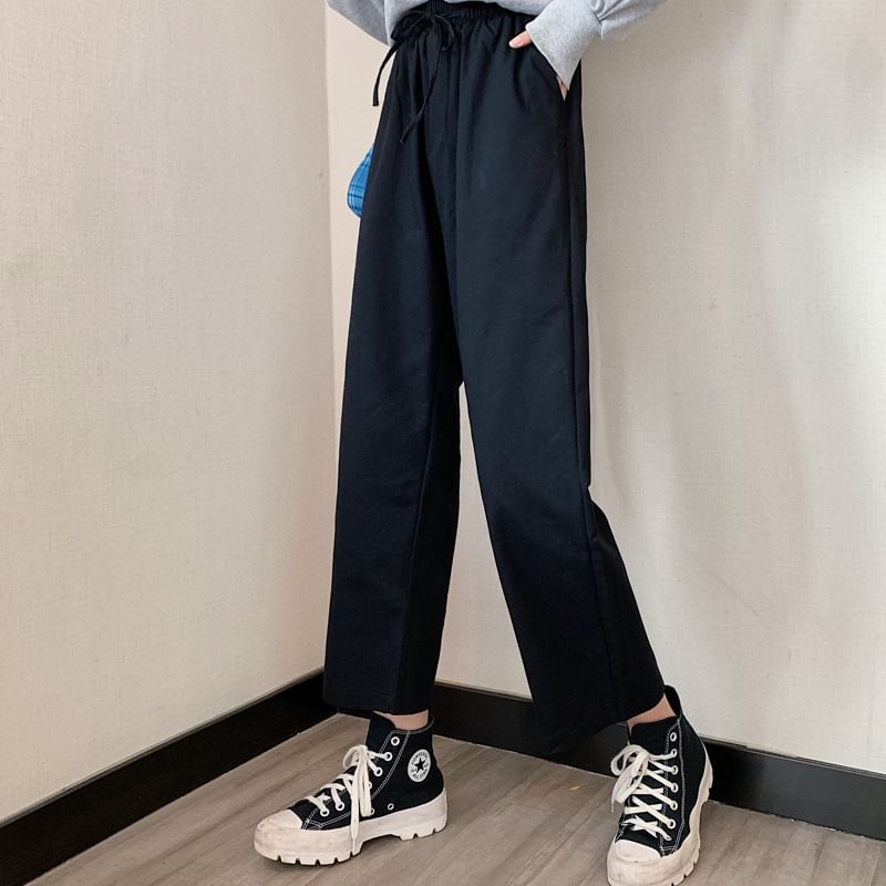 Plain Rise Cargo Pants Wide High Leg