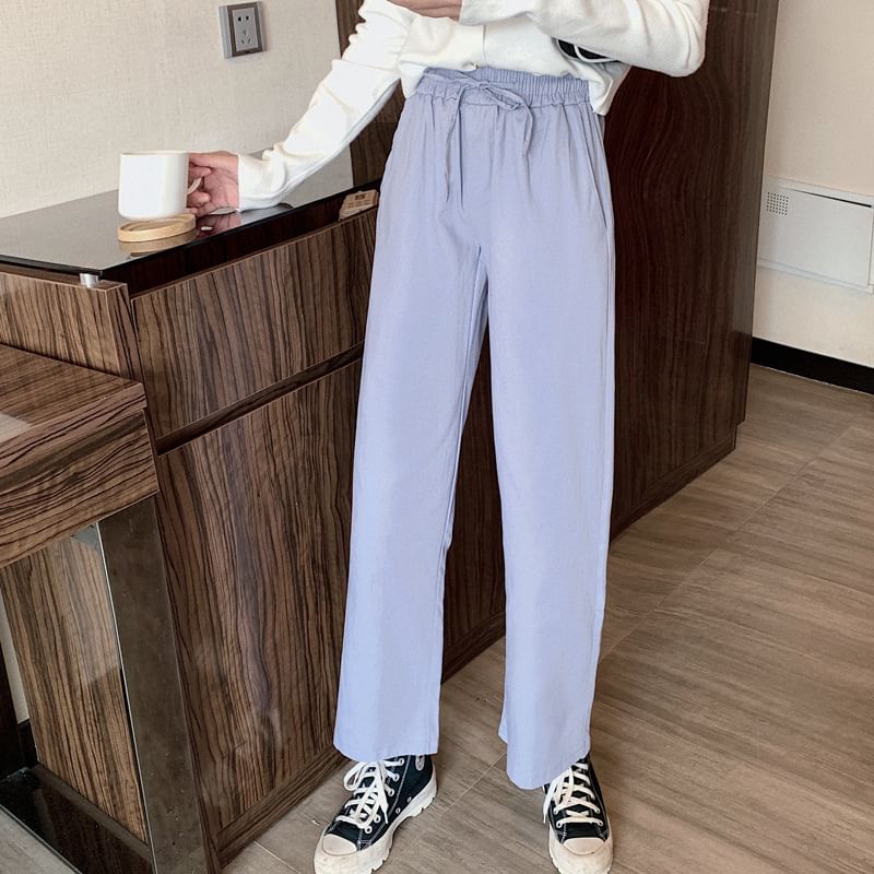 Plain Rise Cargo Pants Wide High Leg