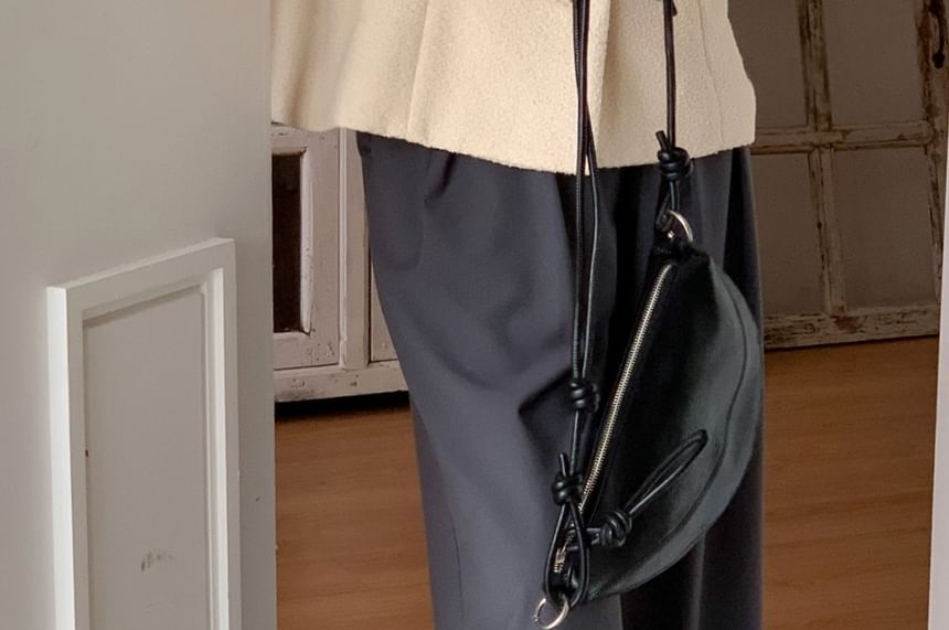 Round Neck Plain Button-Up Tweed Jacket