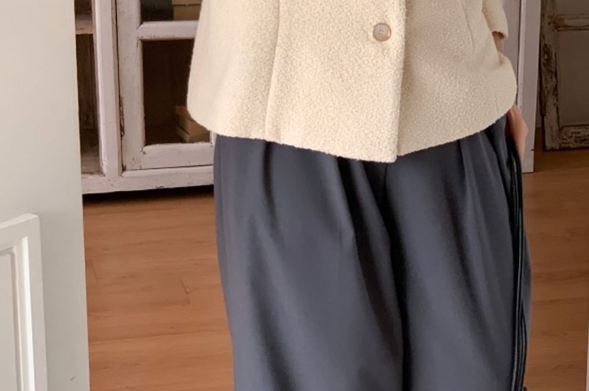 Round Neck Plain Button-Up Tweed Jacket