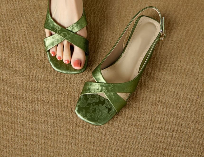Slingback Jacquard Floral Square-Toe Sandals