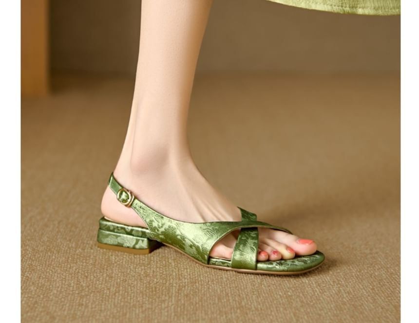 Slingback Jacquard Floral Square-Toe Sandals