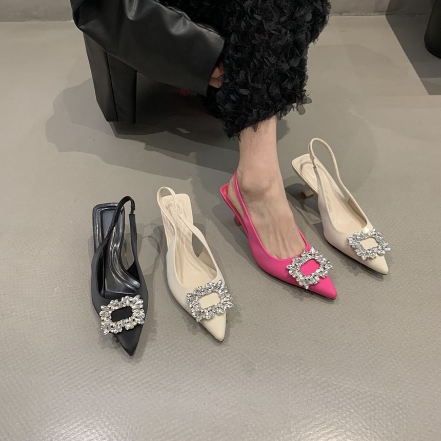 Rhinestone Low Heel Slingback Sandals Buckle