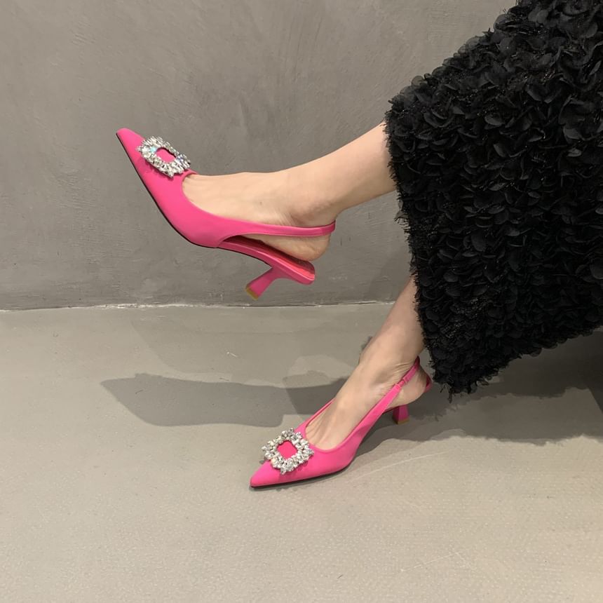 Rhinestone Low Heel Slingback Sandals Buckle