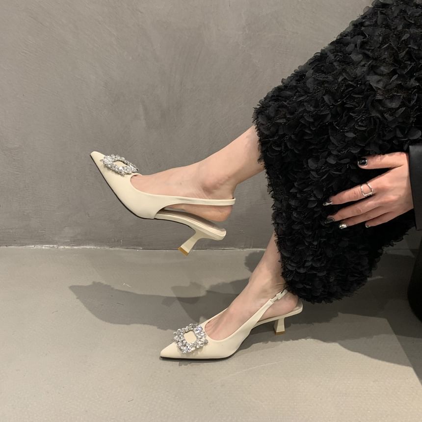 Rhinestone Low Heel Slingback Sandals Buckle