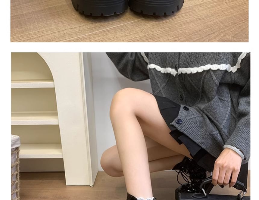 Patent Leather Boots Studded Platform Buckled Up Lace