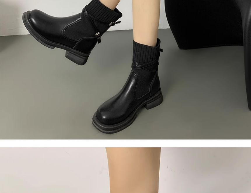 Platform Panel Knit Buckled Short Boots
