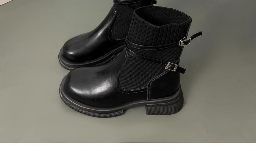 Platform Panel Knit Buckled Short Boots