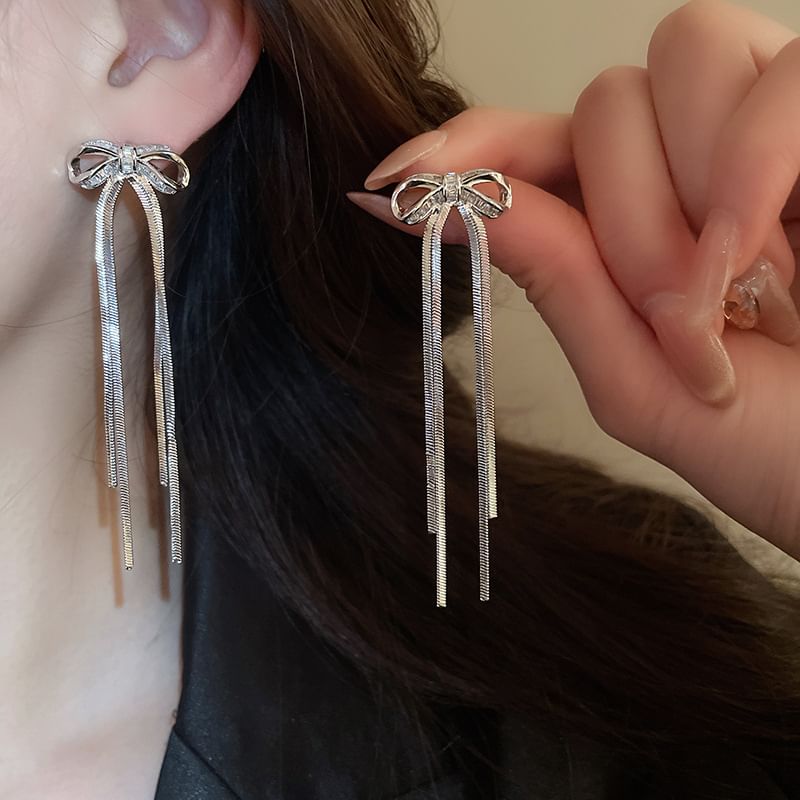 Bow CZ Drop Earring