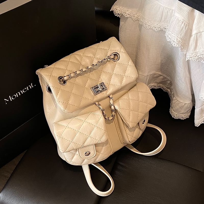 Strap Leather Faux Backpack Quilted Chain