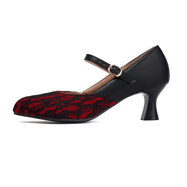 Buckled High Pumps Jane Heel Panel Mary Lace