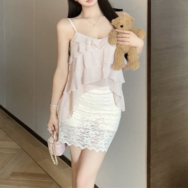 Plain Cami Asymmetrical Top Ruffle