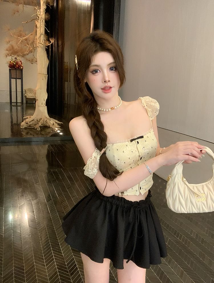 Lace Floral Cropped Camisole Top Bow