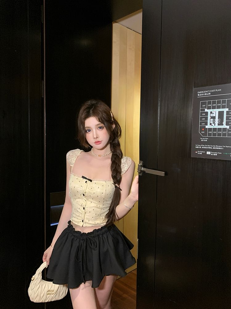 Lace Floral Cropped Camisole Top Bow