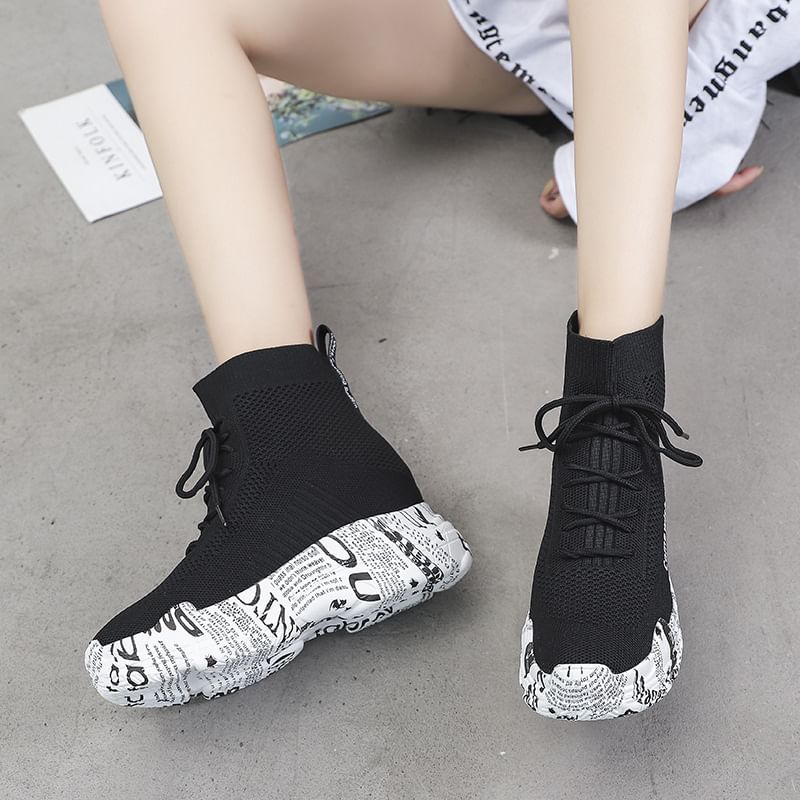 Boots Platform Lace-Up Printed Short