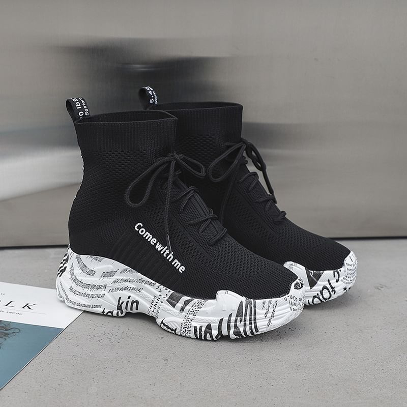 Boots Platform Lace-Up Printed Short