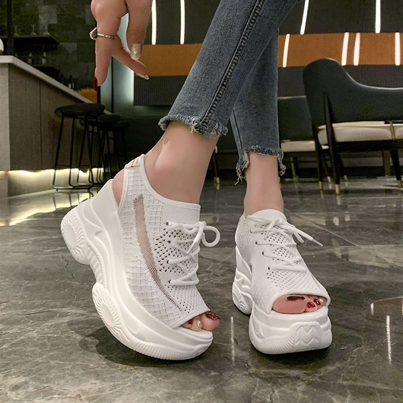 Peep-Toe Cutout Platform Sneakers