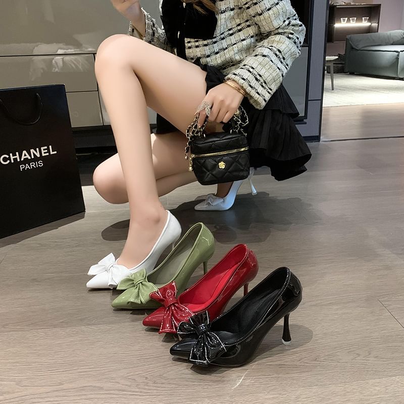 Pointy Pumps Bow Heel High