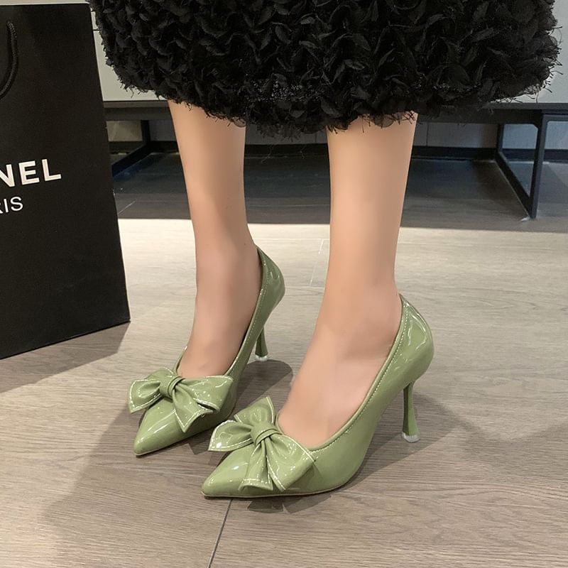 Pointy Pumps Bow Heel High
