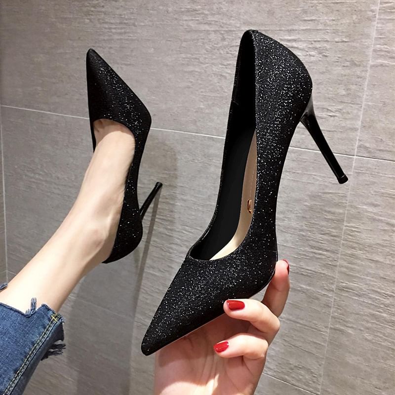 Glitter Pumps Pointy Stiletto Heel