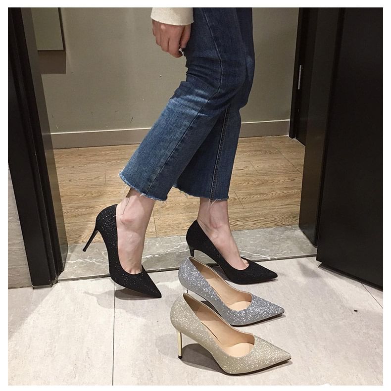 Glitter Pumps Pointy Stiletto Heel