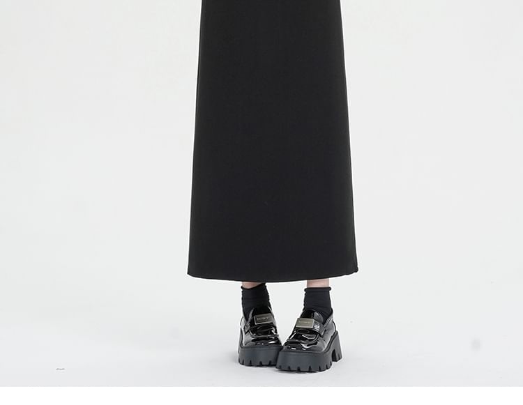 Back Midi Waist Plain Slit Skirt High A-Line
