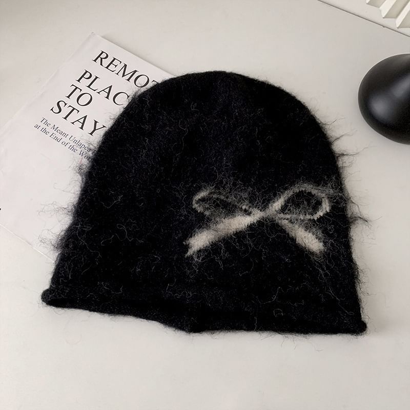 Bow Print Knit Beanie